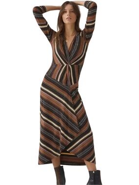 Maeve by Anthropologie Striped Twist Front Midi Dress XL | Boho Stretch Knit